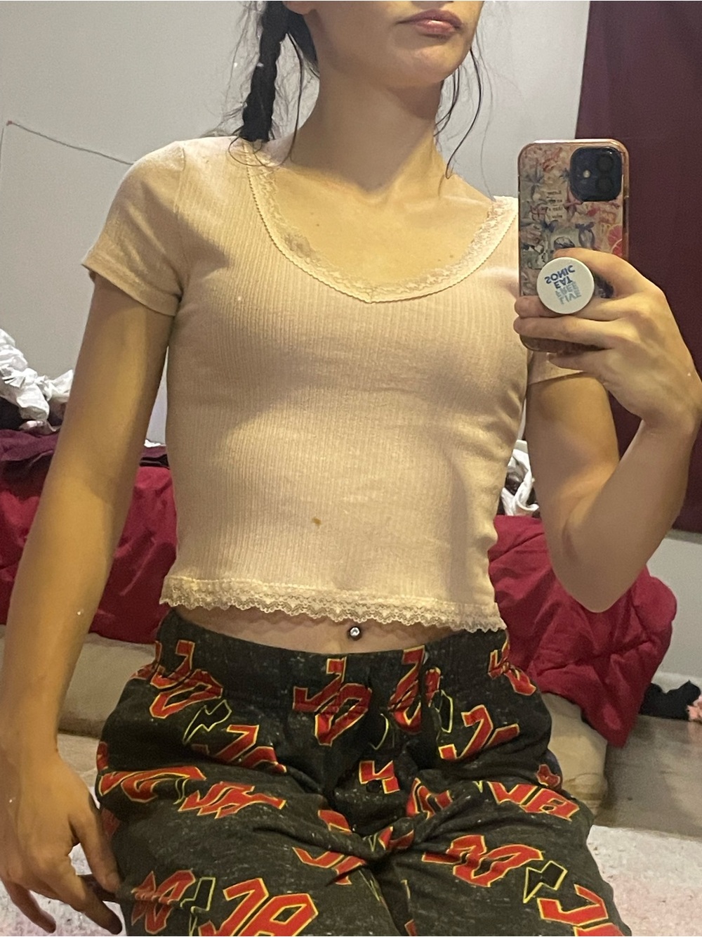 Aeropostale Light Pink Ribbed Lace-Trim Sleep Tank - Picture 2 of 2
